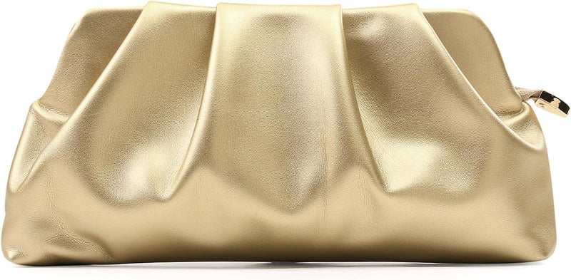 FanChris Evening Bag for Women Ruched Clutch Purse Detachable Metal Chain Crossbody Bag - Image 1